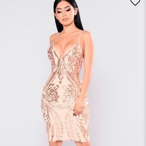FASHIONNOVA Rose Gold Ashe Sequin Dress